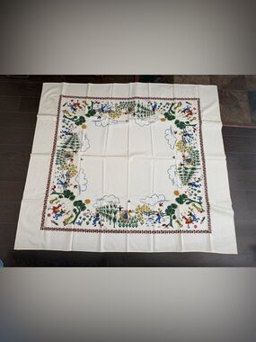 Vintage 1950s Farm Scene Tablecloth Cotton Mid Century Kitchen Linen 57.5x50.5